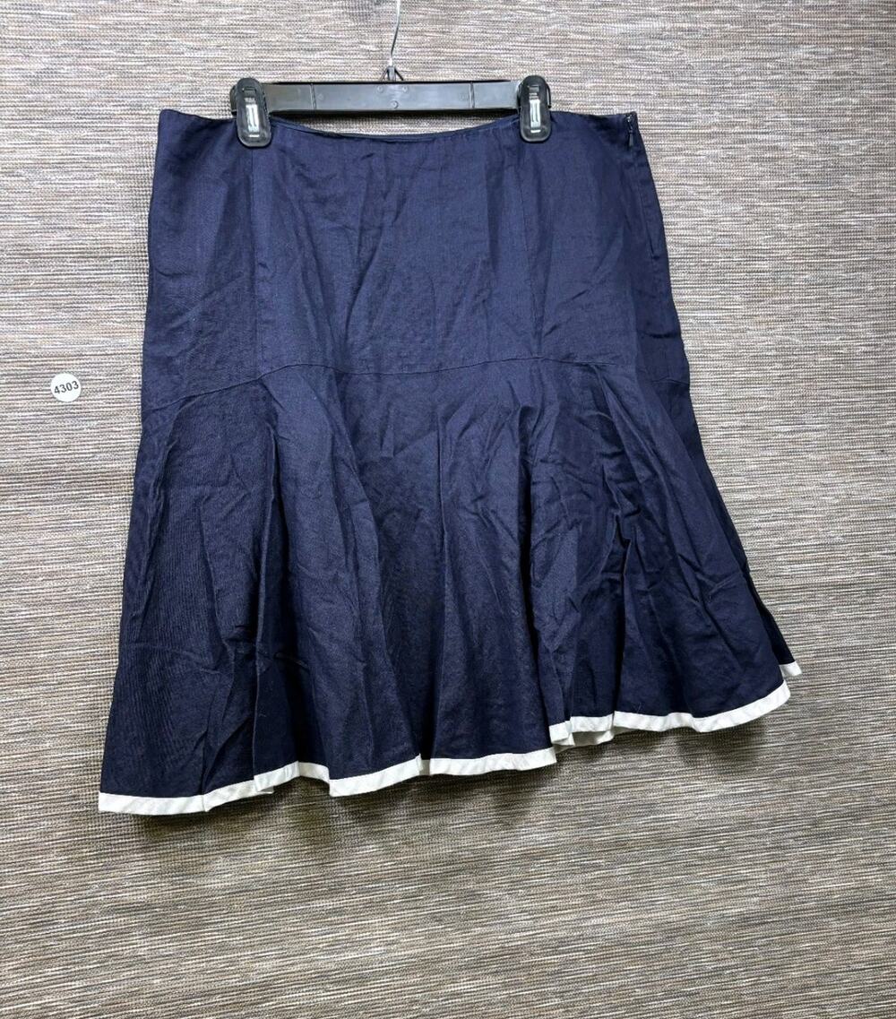Lauren Ralph Lauren Linen Flounce Flare Skirt Navy White Trim Size 16 Casual